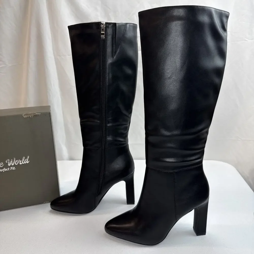 Walk The World Comfort Concept Black Leather Knee High Slouch Boots Size 7.5